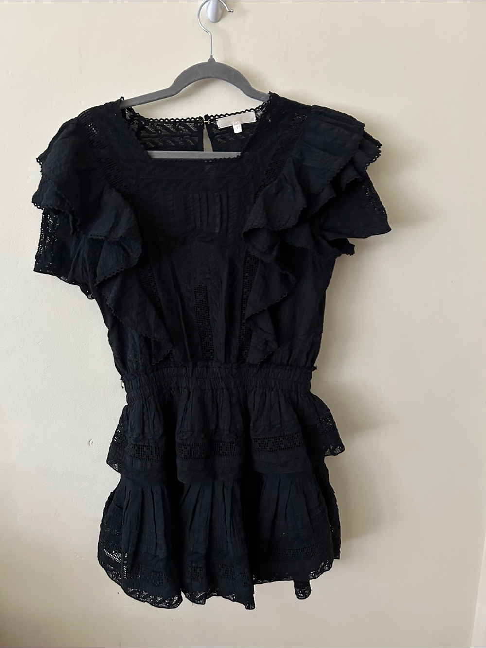 LoveShackFancy Black Ruffled Mini Dress